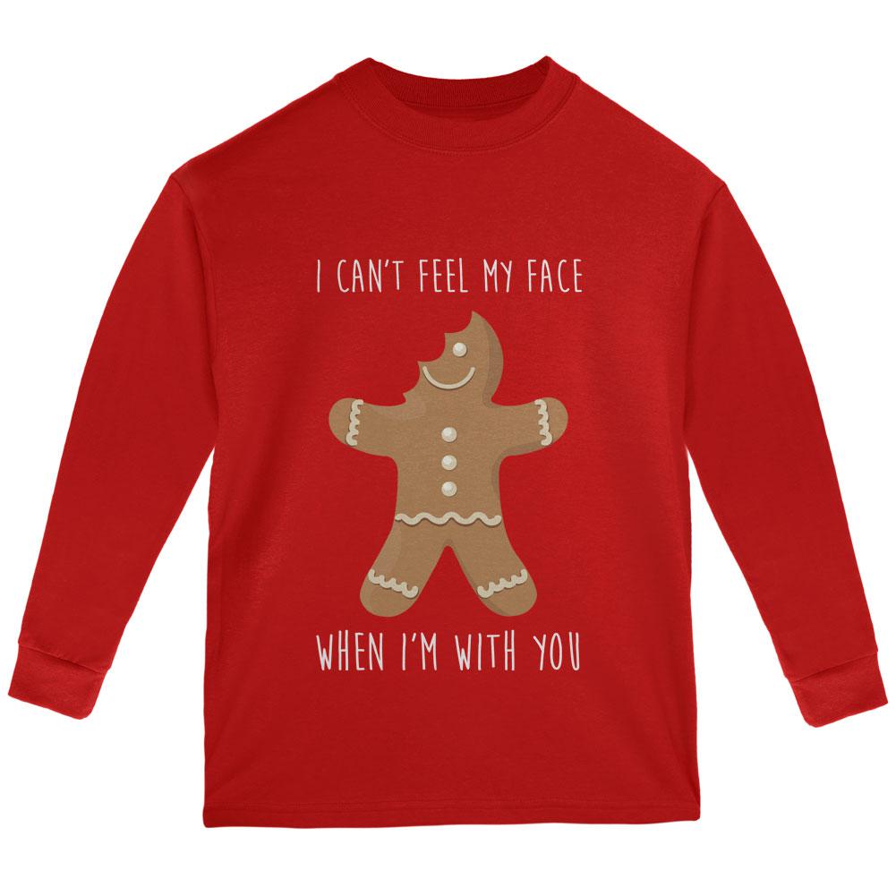 Christmas Gingerbread Man Can't Feel My Face Youth Long Sleeve T Shirt Youth Long Sleeves Old Glory LG Red 