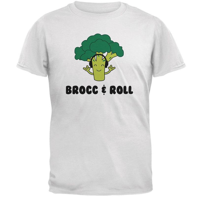 Vegetable Broccoli Rock Brocc and Roll Funny Mens T Shirt Men's T-Shirts Old Glory 2XL White 