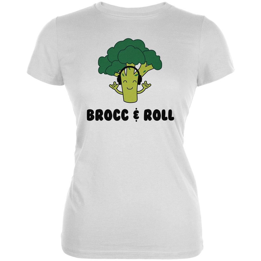 Vegetable Broccoli Rock Brocc and Roll Funny Juniors Soft T Shirt Juniors T-Shirts Old Glory 2XL White 