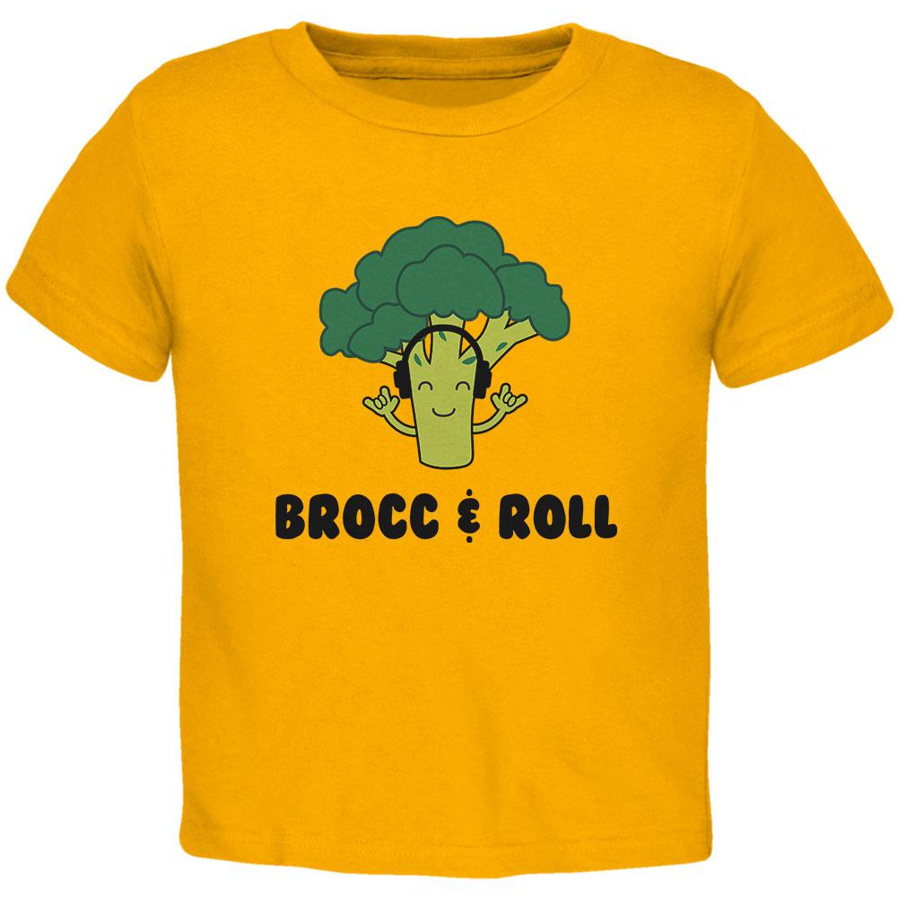 Vegetable Broccoli Rock Brocc and Roll Funny Toddler T Shirt Toddler T-Shirts Old Glory 2T Gold 