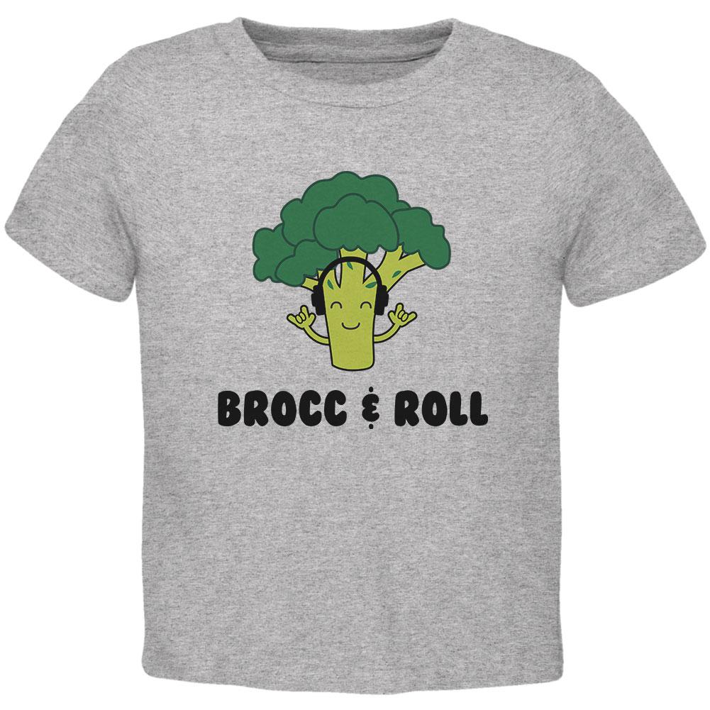 Vegetable Broccoli Rock Brocc and Roll Funny Toddler T Shirt Toddler T-Shirts Old Glory 2T Heather 