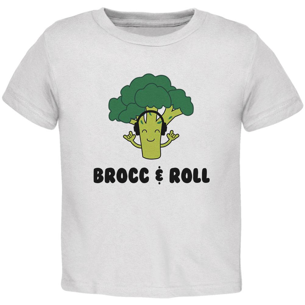 Vegetable Broccoli Rock Brocc and Roll Funny Toddler T Shirt Toddler T-Shirts Old Glory 2T White 