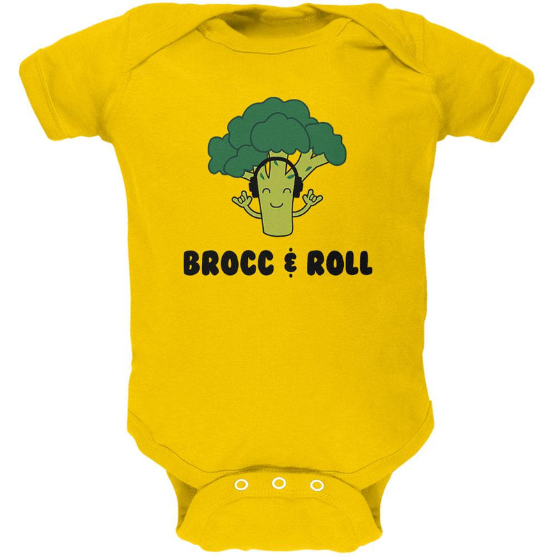 Vegetable Broccoli Rock Brocc and Roll Funny Soft Baby One Piece Baby One Piece Old Glory 0-3M Yellow 