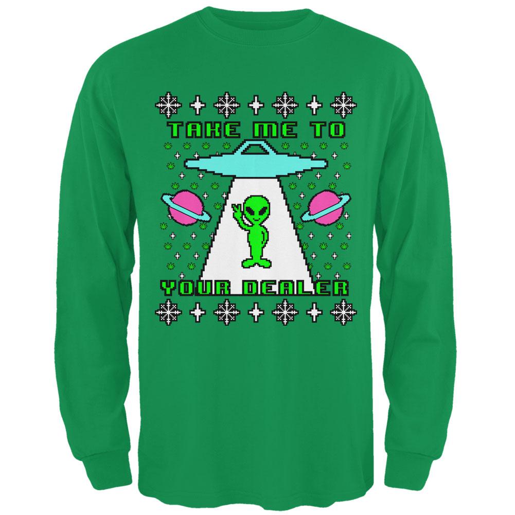 Alien Take Me to Your Dealer Ugly Christmas Sweater Mens Long Sleeve T Shirt Men's Long Sleeves Old Glory 2XL Irish Green 