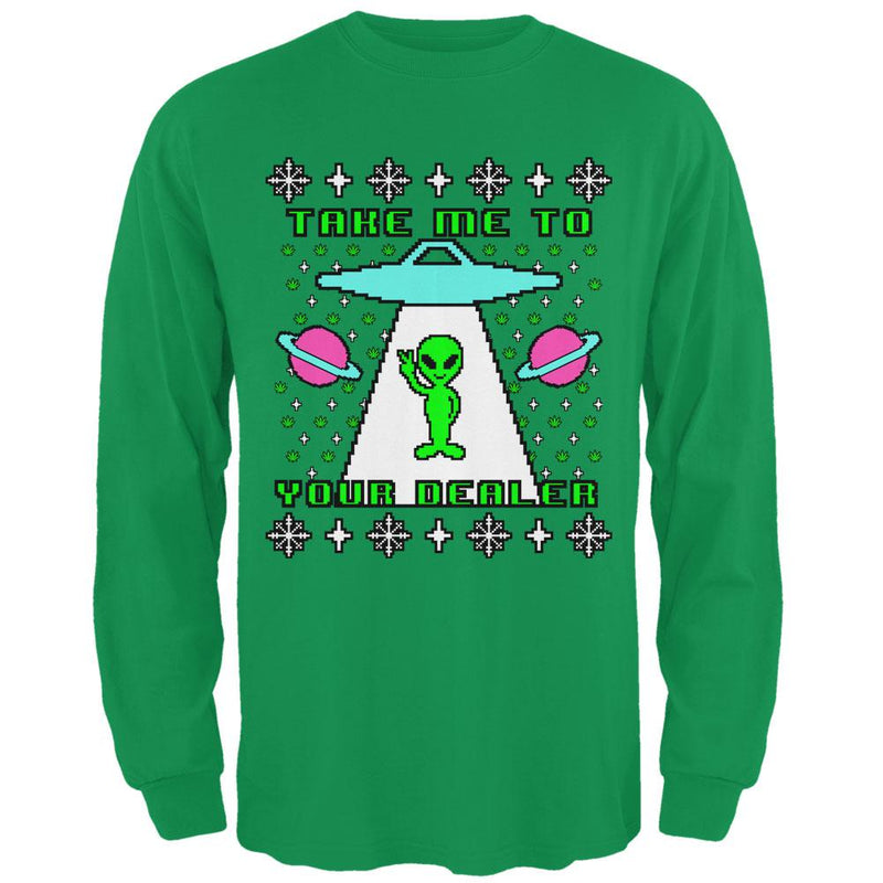 Alien Take Me to Your Dealer Ugly Christmas Sweater Mens Long Sleeve T Shirt Men's Long Sleeves Old Glory 2XL Irish Green 