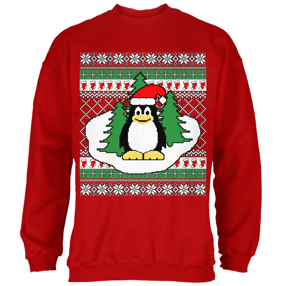 Penguin on Ice Ugly Christmas Sweater Mens Sweatshirt Men's Sweatshirts Old Glory SM Red 