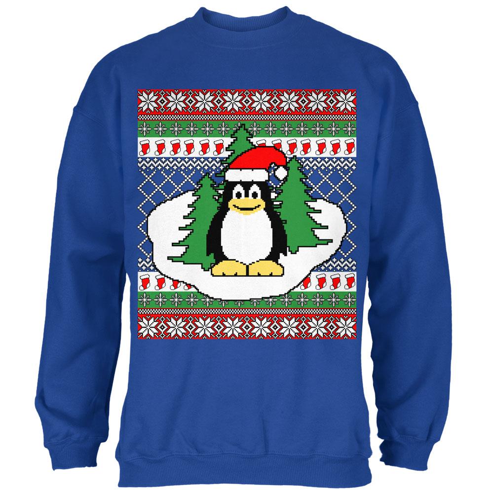 Penguin on Ice Ugly Christmas Sweater Mens Sweatshirt Men's Sweatshirts Old Glory SM Royal 