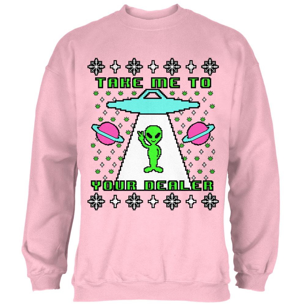 Alien Take Me to Your Dealer Ugly Christmas Sweater Mens Sweatshirt Men's Sweatshirts Old Glory SM Light Pink 