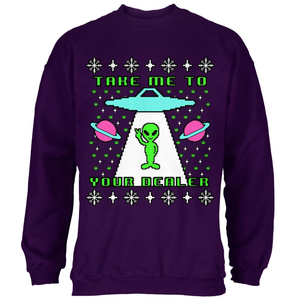 Alien Take Me to Your Dealer Ugly Christmas Sweater Mens Sweatshirt Men's Sweatshirts Old Glory MD Purple 