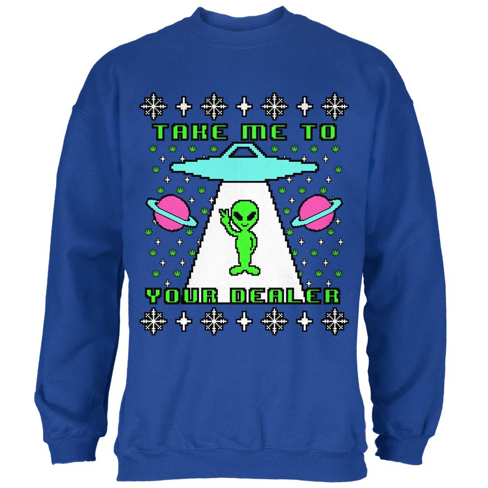 Alien Take Me to Your Dealer Ugly Christmas Sweater Mens Sweatshirt Men's Sweatshirts Old Glory SM Royal 