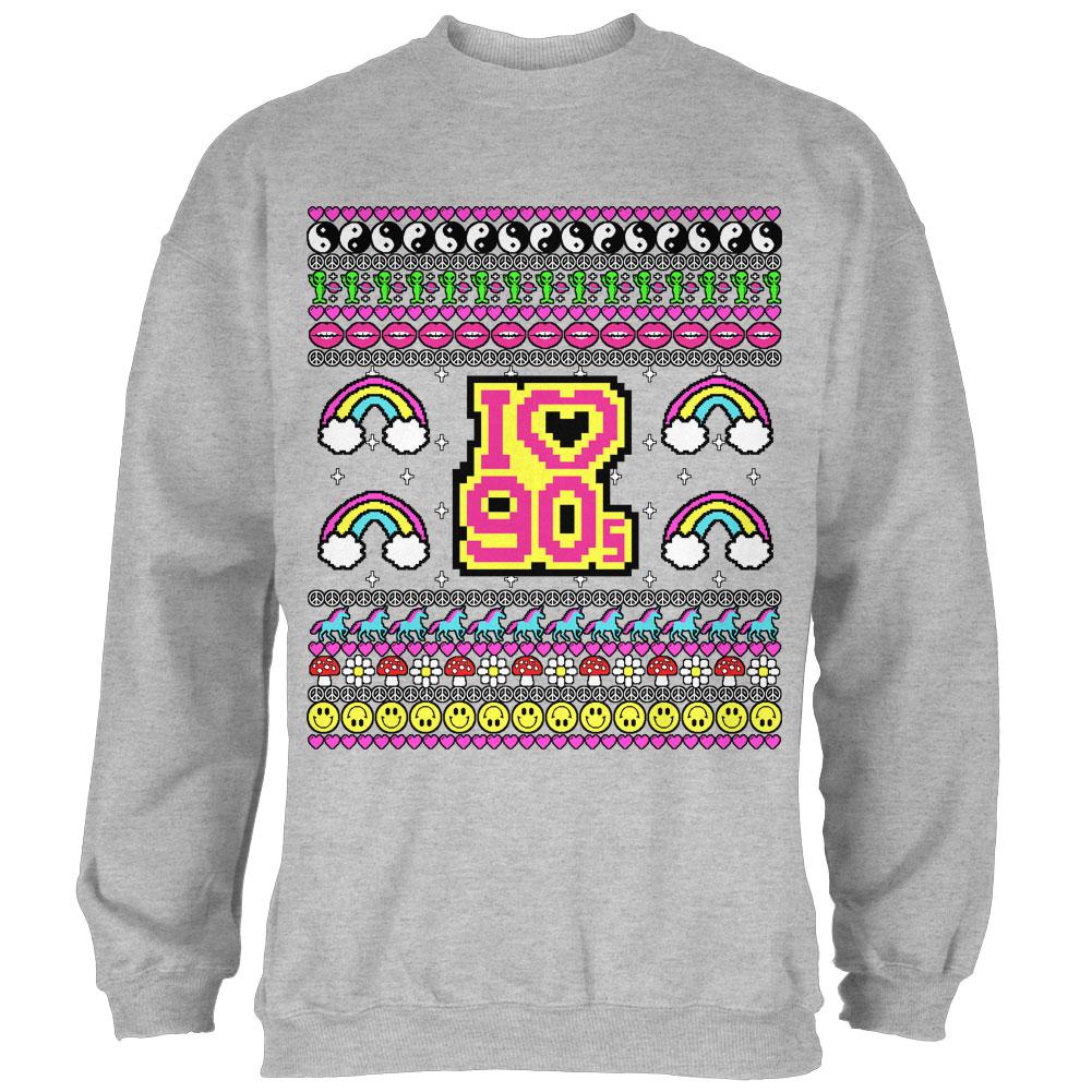 I Love the 90s Retro Nostalgia Ugly Christmas Sweater Mens Sweatshirt Men's Sweatshirts Old Glory 2XL Heather 