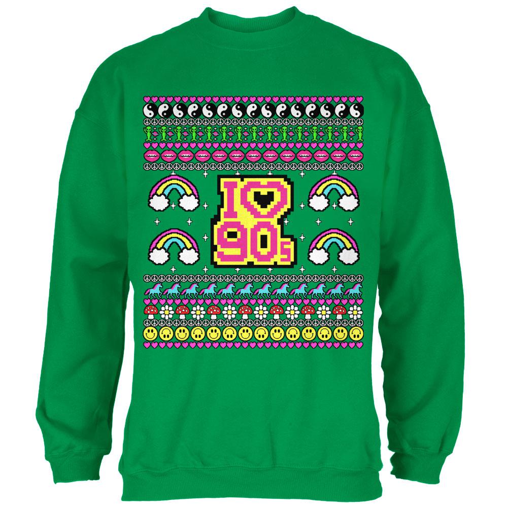 I Love the 90s Retro Nostalgia Ugly Christmas Sweater Mens Sweatshirt Men's Sweatshirts Old Glory 2XL Irish Green 