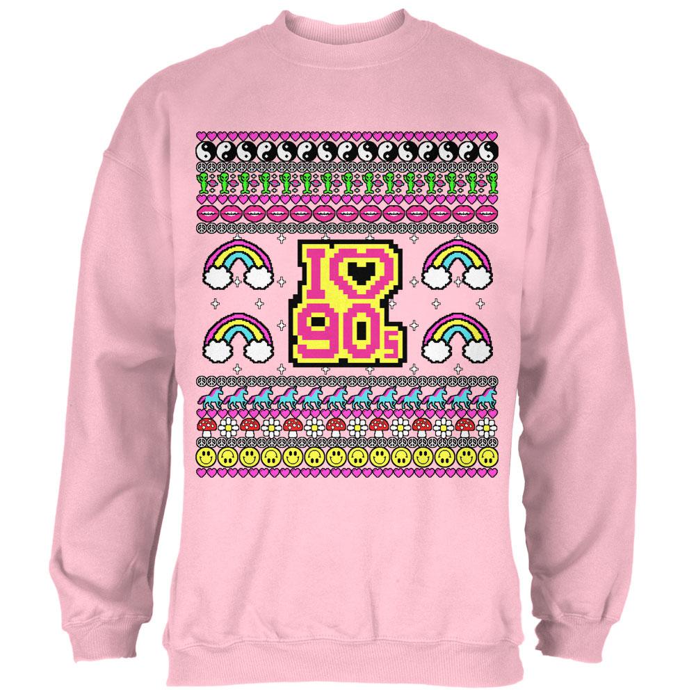 I Love the 90s Retro Nostalgia Ugly Christmas Sweater Mens Sweatshirt Men's Sweatshirts Old Glory 2XL Light Pink 