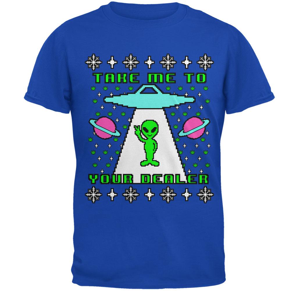 Alien Take Me to Your Dealer Ugly Christmas Sweater Mens Soft T Shirt Men's T-Shirts Old Glory 2XL Royal 