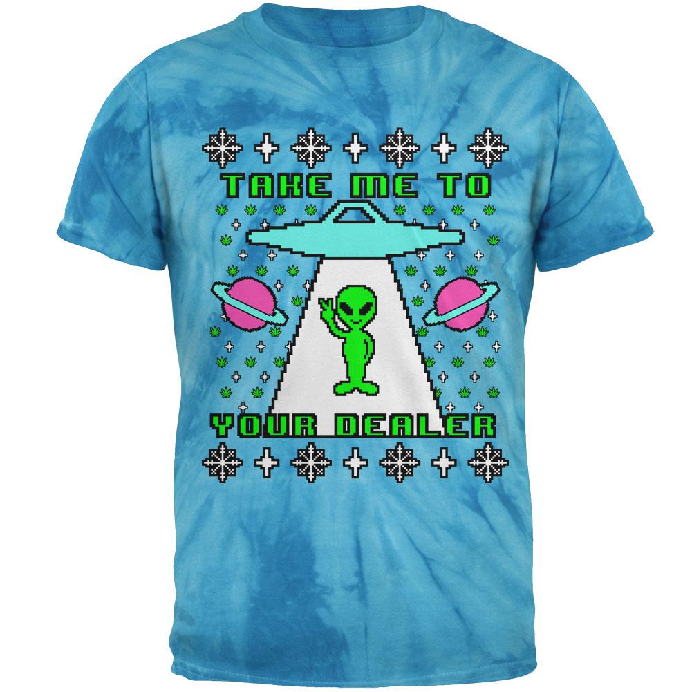 Alien Take Me to Your Dealer Ugly Christmas Sweater Mens T Shirt Men's T-Shirts global 2XL Pinwheel Blue Tie Dye 