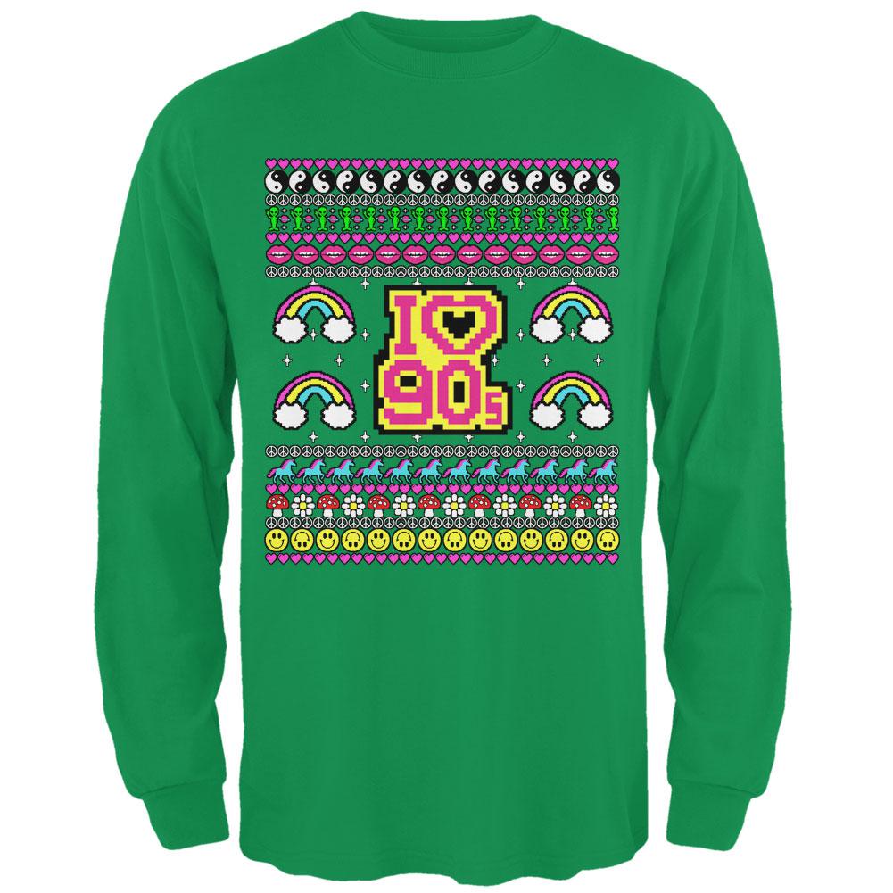 I Love the 90s Retro Nostalgia Ugly Christmas Sweater Mens Long Sleeve T Shirt Men's Long Sleeves Old Glory 2XL Irish Green 