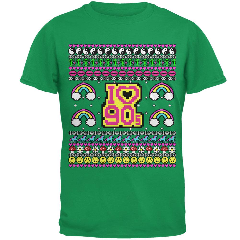 I Love the 90s Retro Nostalgia Ugly Christmas Sweater Mens T Shirt Men's T-Shirts Old Glory 2XL Irish Green 