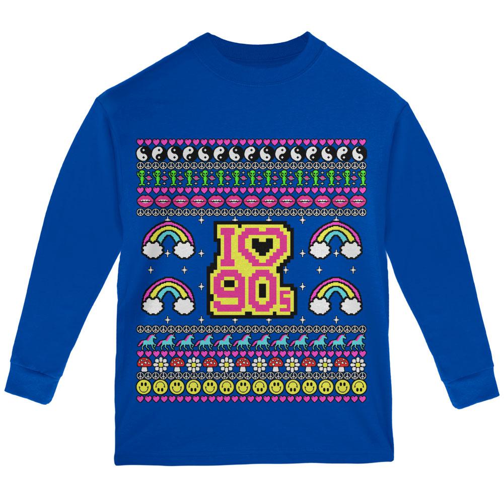 I Love the 90s Retro Nostalgia Ugly Christmas Sweater Youth Long Sleeve T Shirt Youth Long Sleeves Old Glory LG Royal 