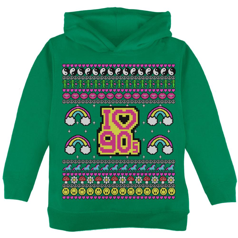 I Love the 90s Retro Nostalgia Ugly Christmas Sweater Toddler Hoodie Toddler Hoodies Old Glory 2T Green 