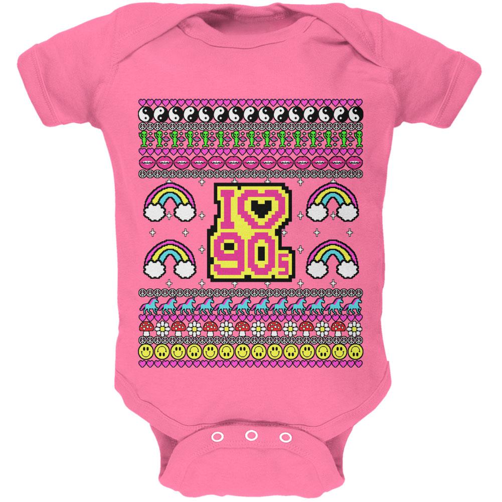 I Love the 90s Retro Nostalgia Ugly Christmas Sweater Soft Baby One Piece Baby One Piece Old Glory 0-3M Raspberry 