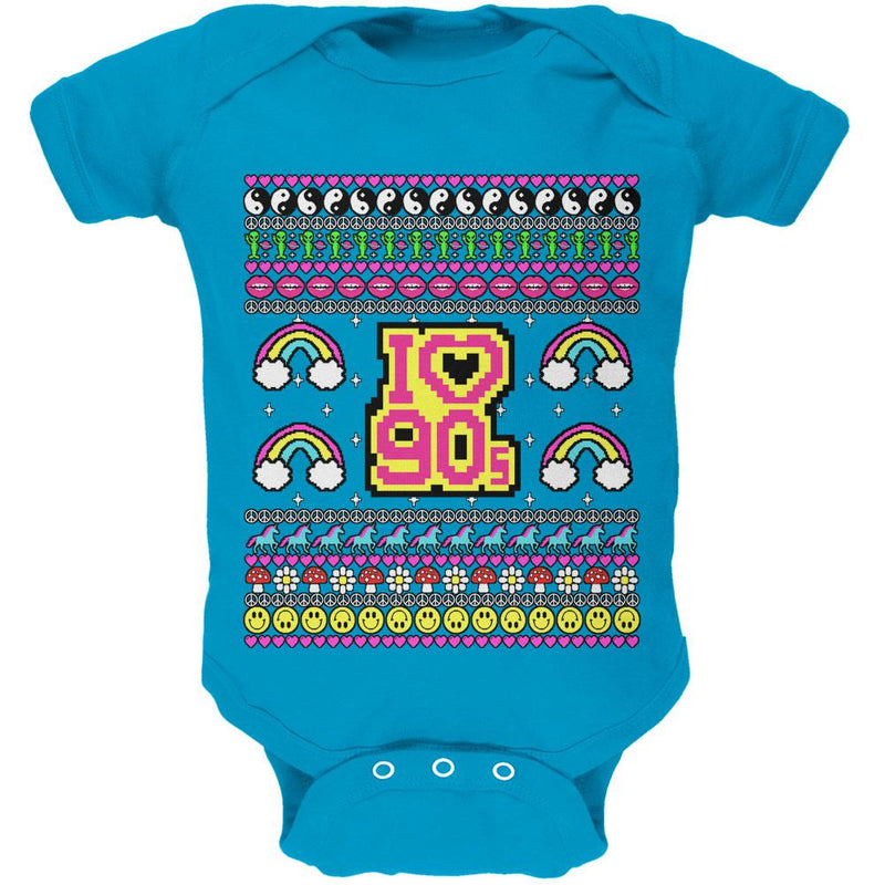 I Love the 90s Retro Nostalgia Ugly Christmas Sweater Soft Baby One Piece Baby One Piece Old Glory 0-3M Turquoise 