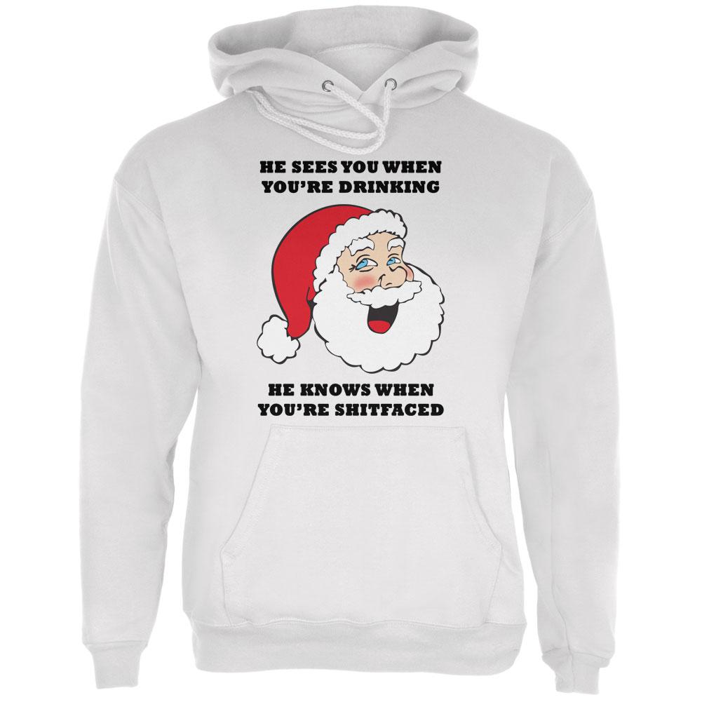 Christmas Santa He Sees You When You're Drinking Mens Hoodie Men's Hoodies Old Glory 2XL White 