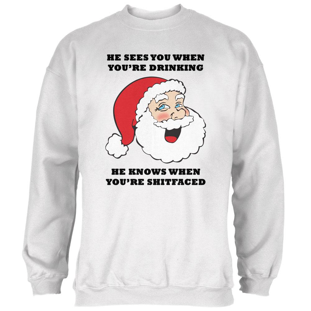 Christmas Santa He Sees You When You're Drinking Mens Sweatshirt Men's Sweatshirts Old Glory 2XL White 