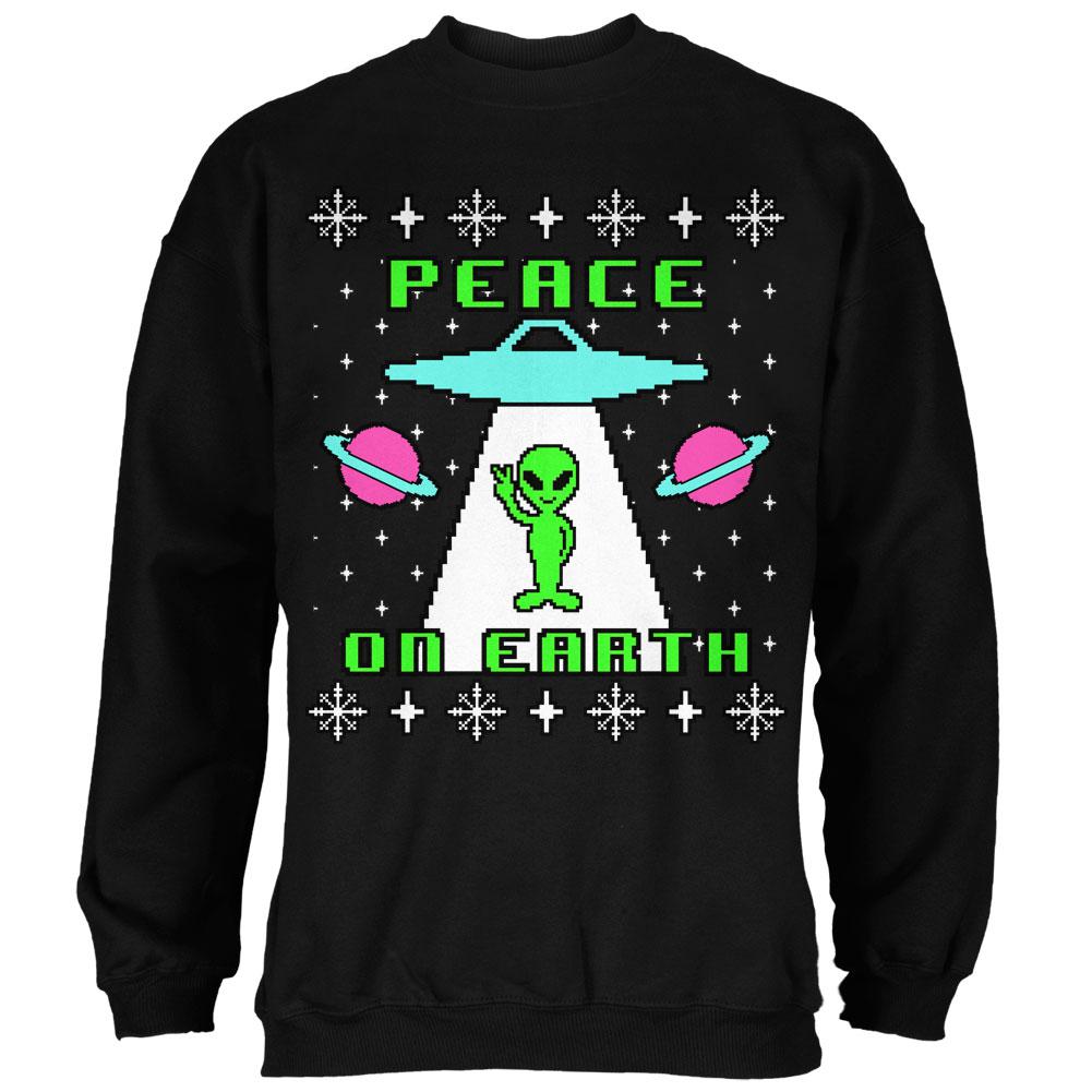 Alien Peace on Earth Ugly Christmas Sweater Mens Sweatshirt Men's Sweatshirts Old Glory 2XL Black 