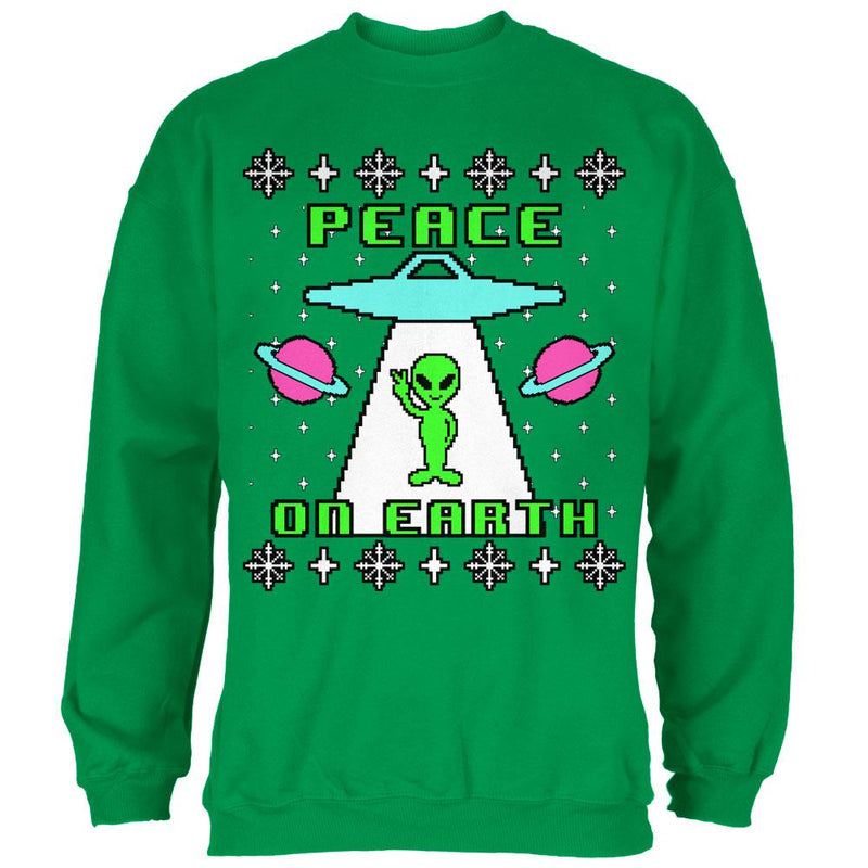 Alien Peace on Earth Ugly Christmas Sweater Mens Sweatshirt Men's Sweatshirts Old Glory 2XL Irish Green 