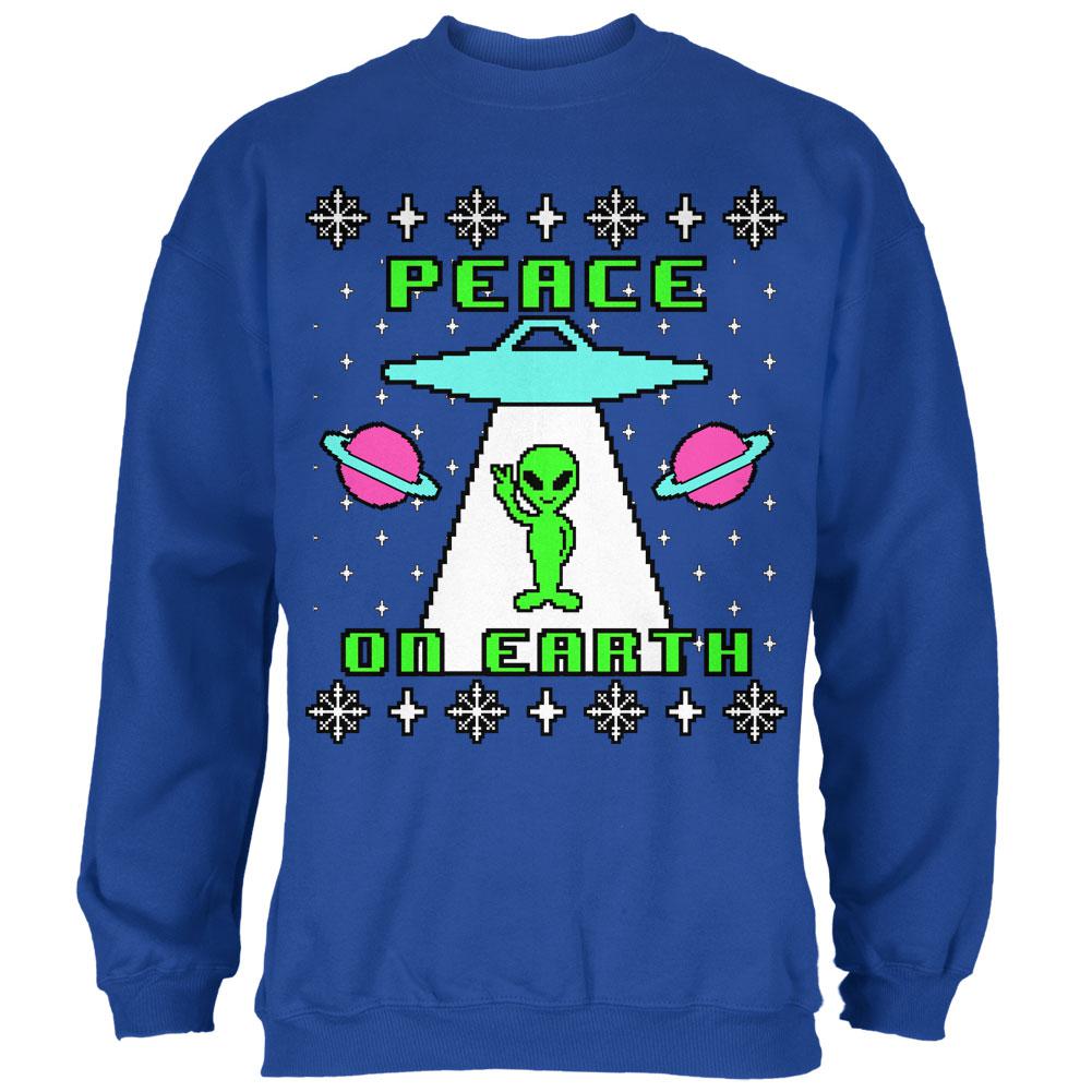 Alien Peace on Earth Ugly Christmas Sweater Mens Sweatshirt Men's Sweatshirts Old Glory 2XL Royal 