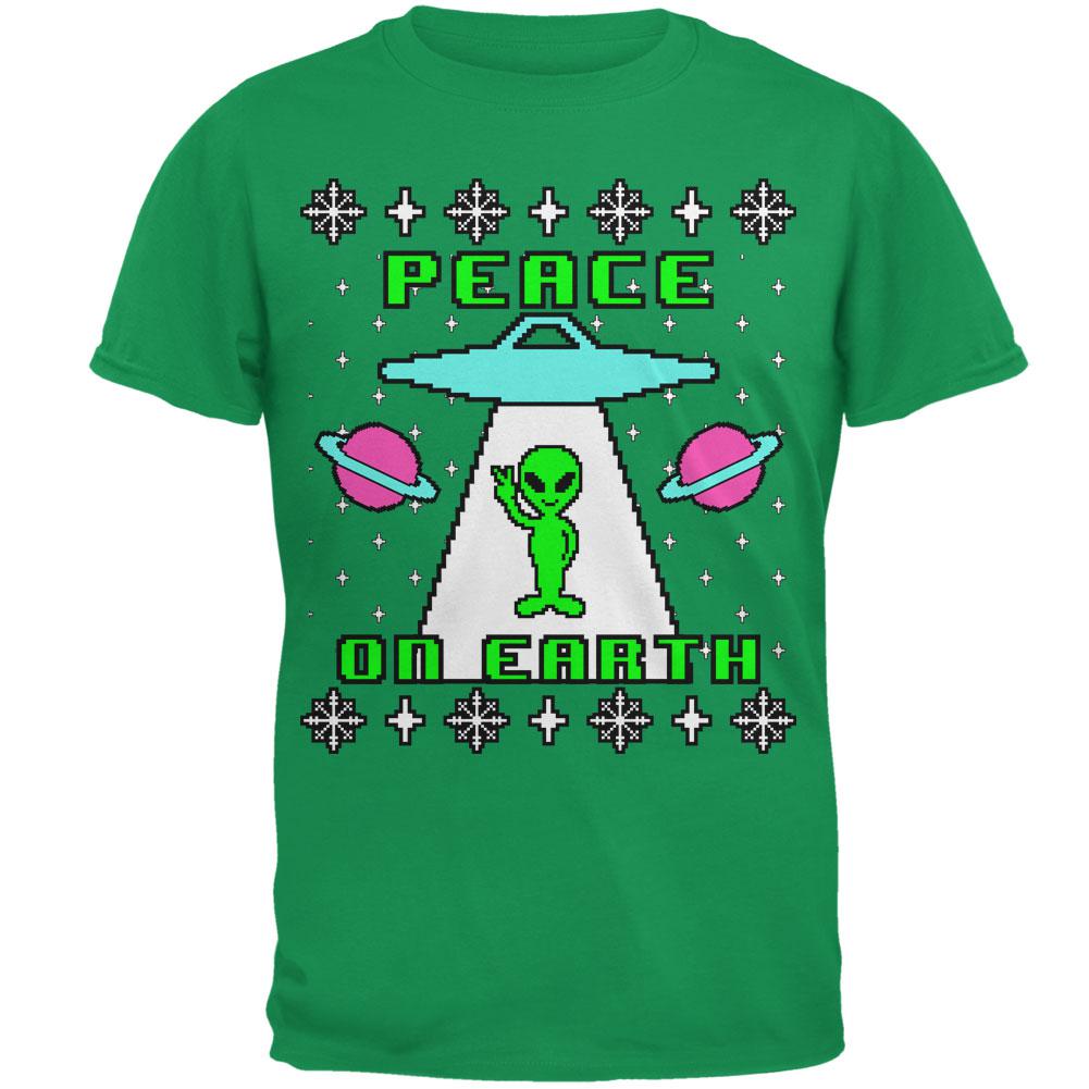 Alien Peace on Earth Ugly Christmas Sweater Mens T Shirt Men's T-Shirts Old Glory SM Irish Green 