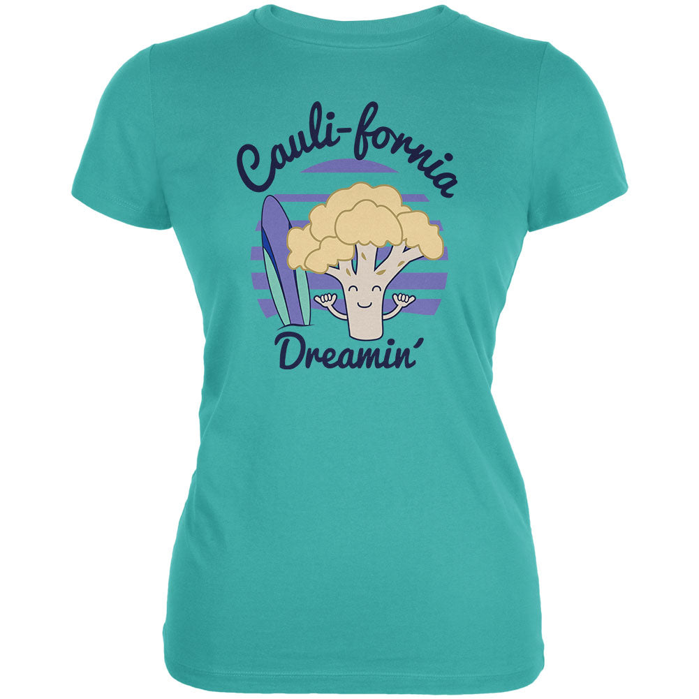 Vegetable Cauliflower California Cauli-fornia Dreamin Funny Juniors Soft T Shirt Juniors T-Shirts Old Glory LG Teal 