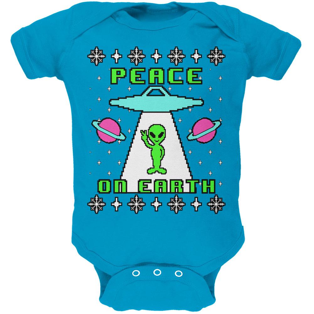 Alien Peace on Earth Ugly Christmas Sweater Soft Baby One Piece Baby One Piece Old Glory 0-3M Turquoise 