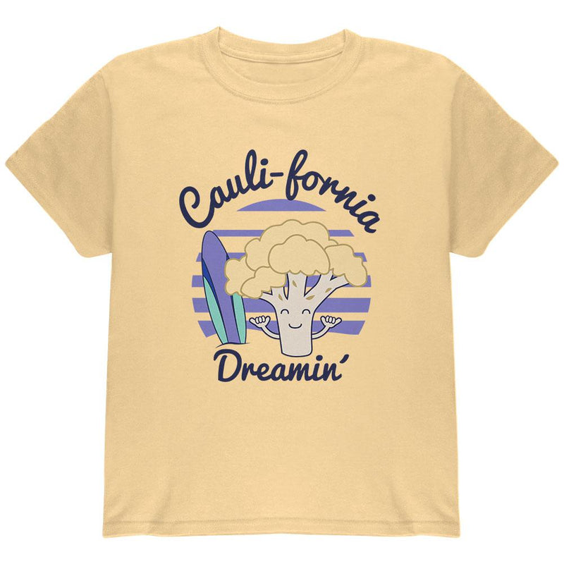 Vegetable Cauliflower California Cauli-fornia Dreamin Funny Youth T Shirt Youth T-Shirts Old Glory LG Yellow Haze 