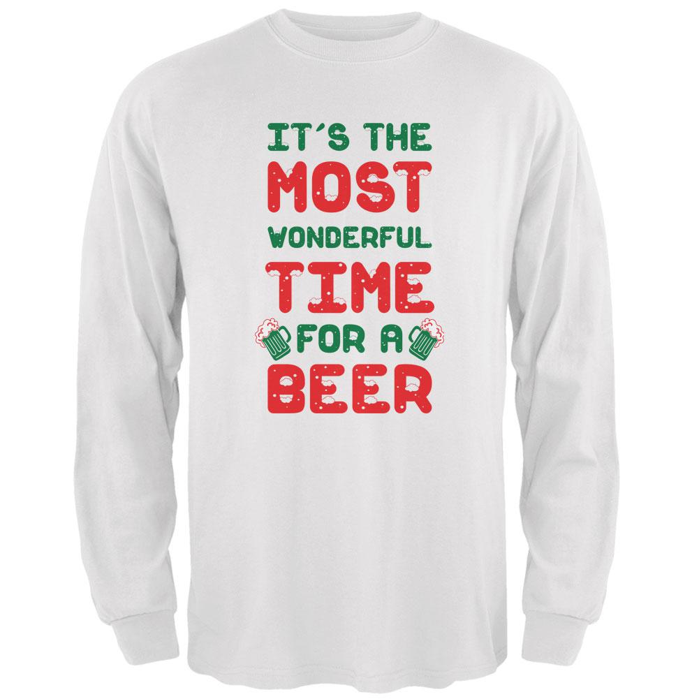 Christmas Most Wonderful Time for a Beer Mens Long Sleeve T Shirt Men's Long Sleeves Old Glory 2XL White 