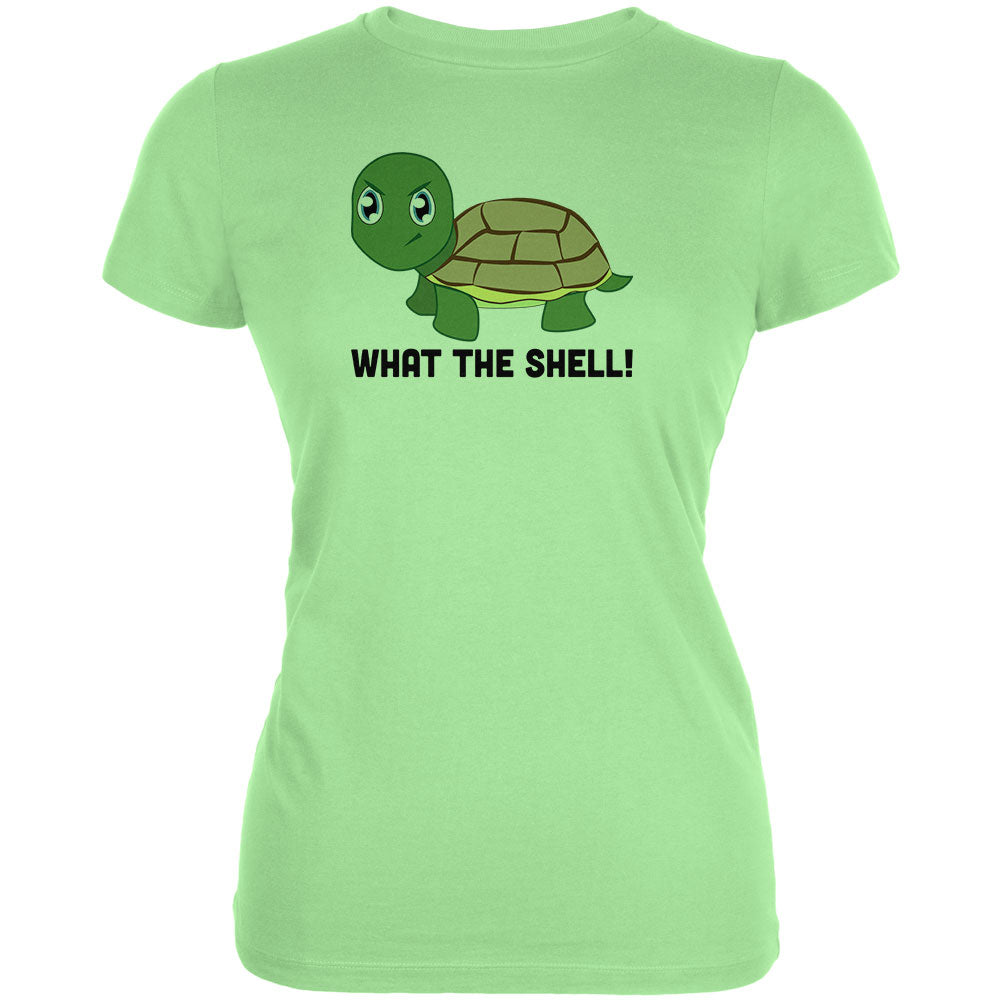 Turtle What The Shell Funny Pun Cute Juniors Soft T Shirt Juniors T-Shirts Old Glory LG Mint 