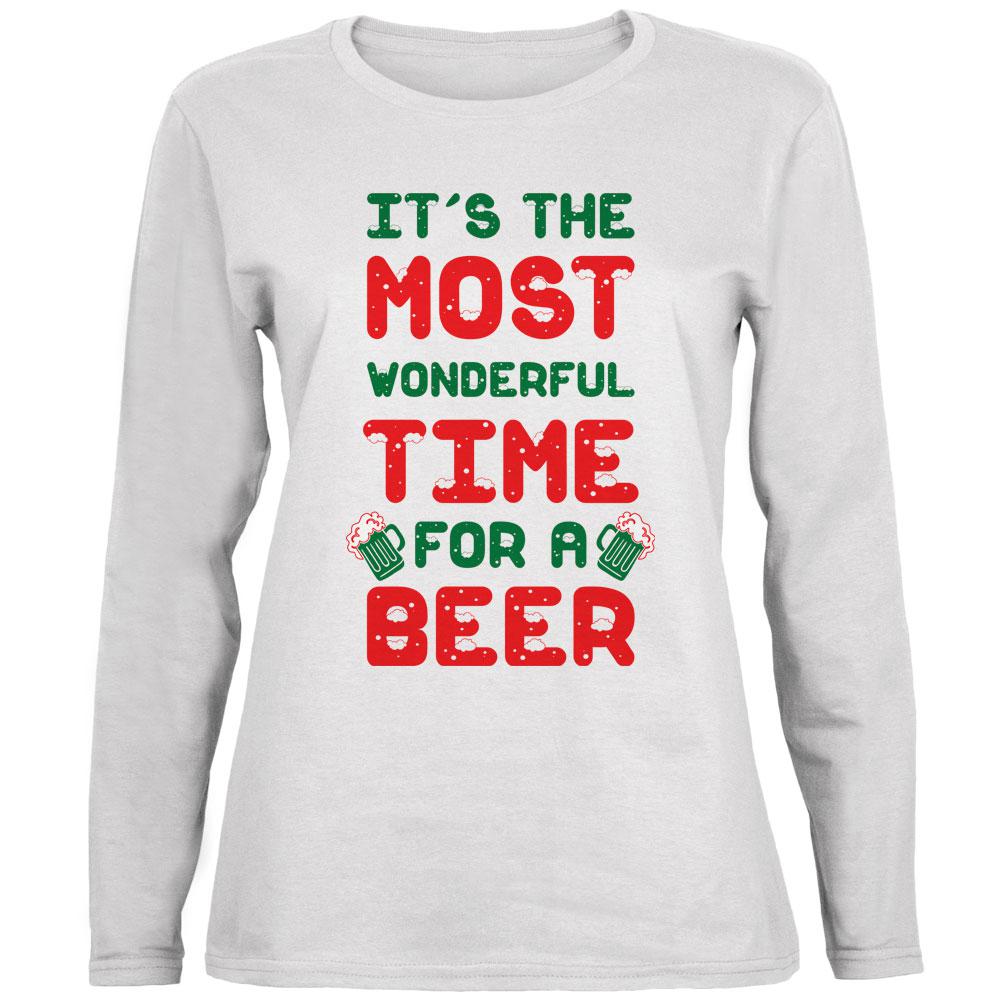 Christmas Most Wonderful Time for a Beer Ladies' Relaxed Jersey Long-Sleeve Tee Women's Long Sleeves Old Glory 2XL White 