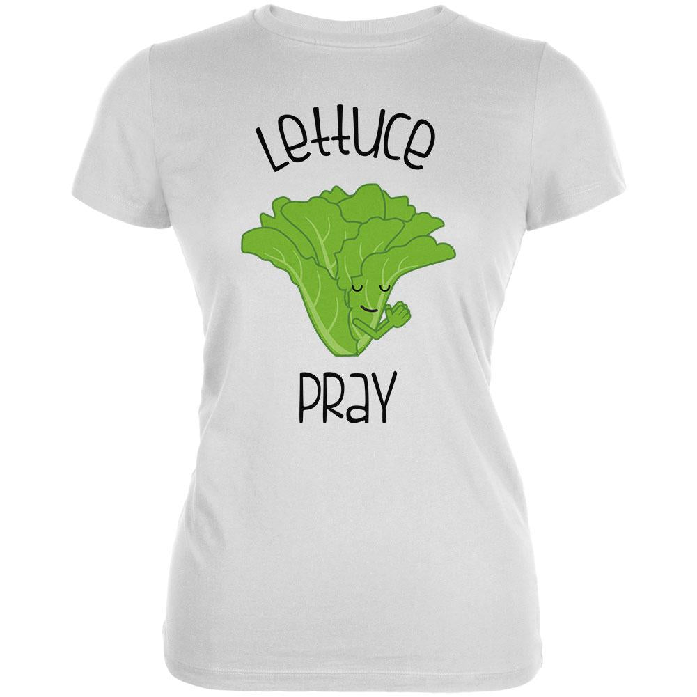 Vegetable Lettuce Let Us Pray Funny Juniors Soft T Shirt Juniors T-Shirts Old Glory 2XL White 