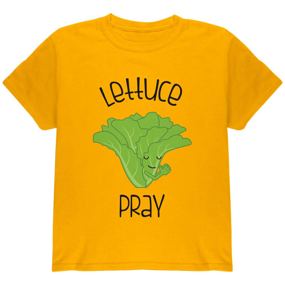 Vegetable Lettuce Let Us Pray Funny Youth T Shirt Youth T-Shirts Old Glory LG Gold 