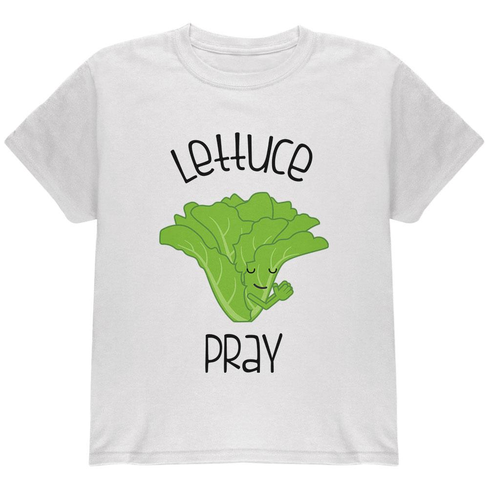 Vegetable Lettuce Let Us Pray Funny Youth T Shirt Youth T-Shirts Old Glory LG White 