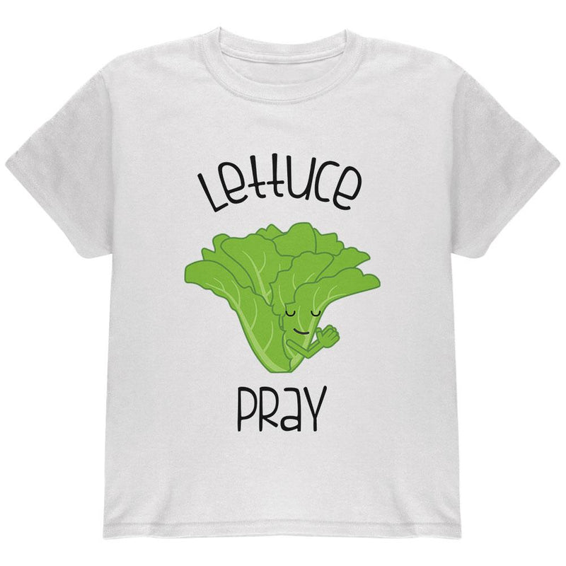 Vegetable Lettuce Let Us Pray Funny Youth T Shirt Youth T-Shirts Old Glory LG White 