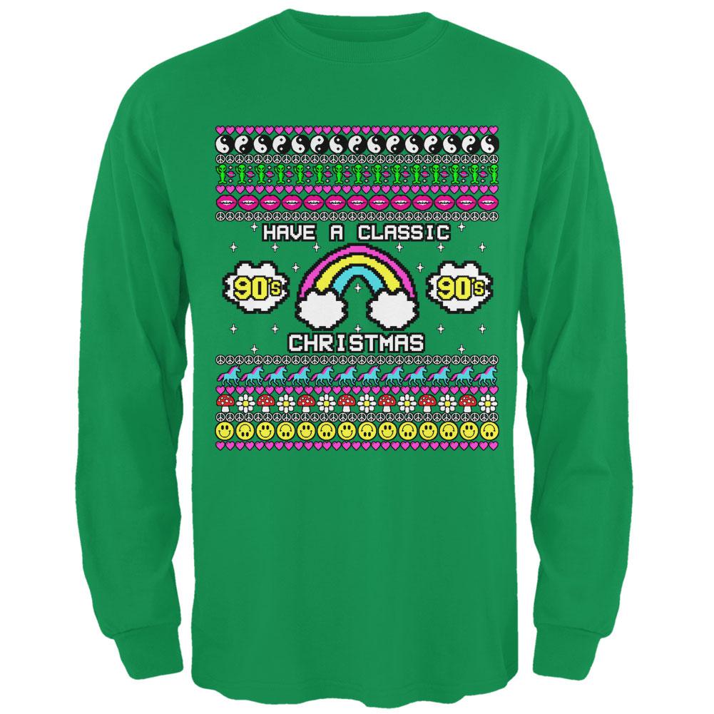 Retro 90s Nostalgia Classic Ugly Christmas Sweater Mens Long Sleeve T Shirt Men's Long Sleeves Old Glory 2XL Irish Green 