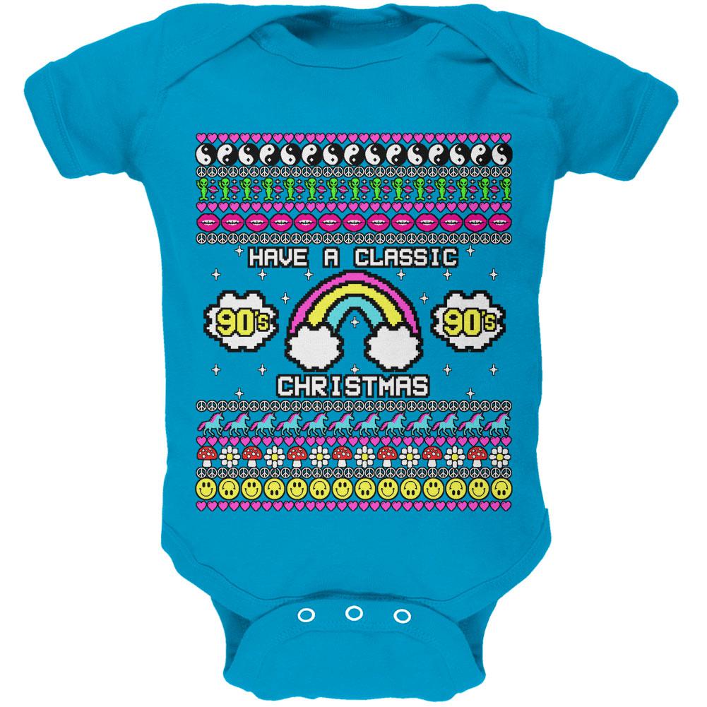 Retro 90s Nostalgia Classic Ugly Christmas Sweater Soft Baby One Piece Baby One Piece Old Glory 0-3M Turquoise 