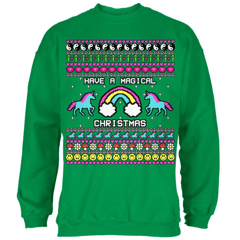 Retro 90s Rainbow Unicorn Magical Ugly Christmas Sweater Mens Sweatshirt Men's Sweatshirts Old Glory 2XL Irish Green 