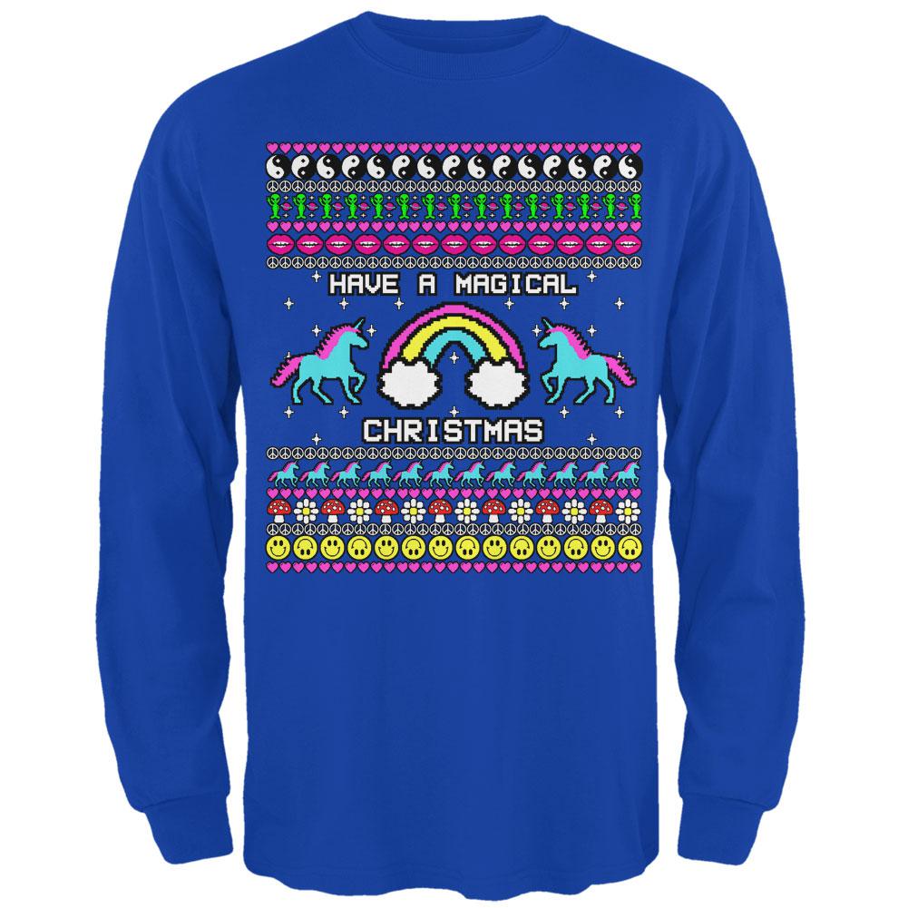 Retro 90s Rainbow Unicorn Magical Ugly Christmas Sweater Mens Long Sleeve T Shirt Men's Long Sleeves Old Glory 2XL Royal 