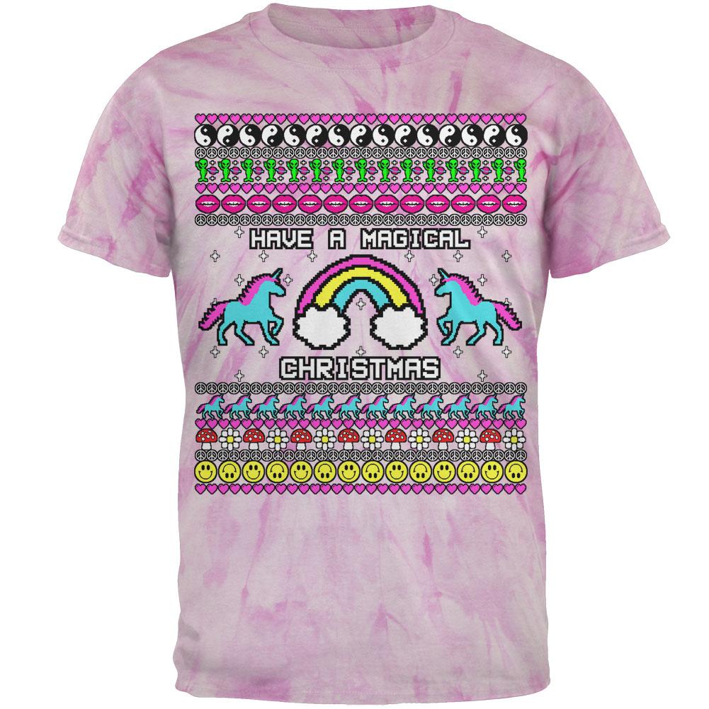 Retro 90s Rainbow Unicorn Magical Ugly Christmas Sweater Mens T Shirt Men's T-Shirts Old Glory LG Pinwheel Pink Tie Dye 