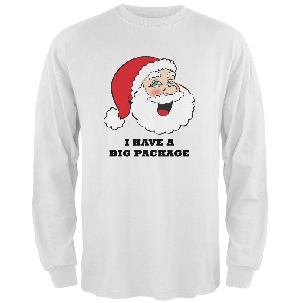 Christmas Santa I Have a Big Package Funny Mens Long Sleeve T Shirt Men's Long Sleeves Old Glory 2XL White 