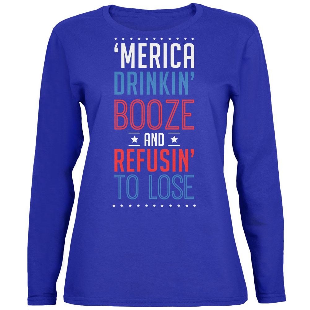 4th of July 'Merica Drinkin Booze Womens Long Sleeve T Shirt Women's Long Sleeves Old Glory 2XL Royal 