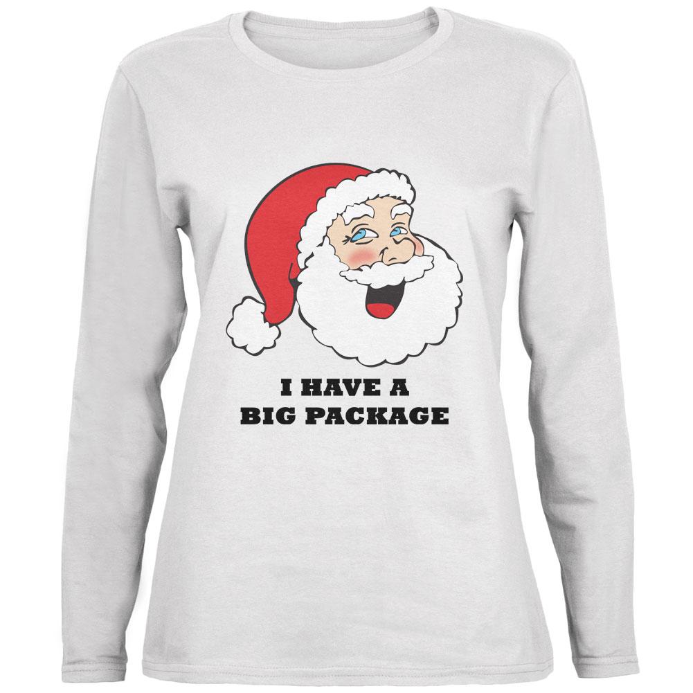 Christmas Santa I Have a Big Package Funny Ladies' Relaxed Jersey Long-Sleeve Tee Women's Long Sleeves Old Glory 2XL White 