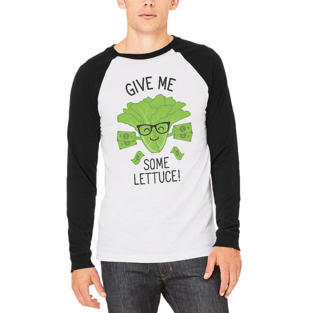 Vegetable Lettuce Give Me Some Lettuce Money Funny Mens Long Sleeve Raglan T Shirt Men's Long Sleeves Old Glory 2XL White-Black 